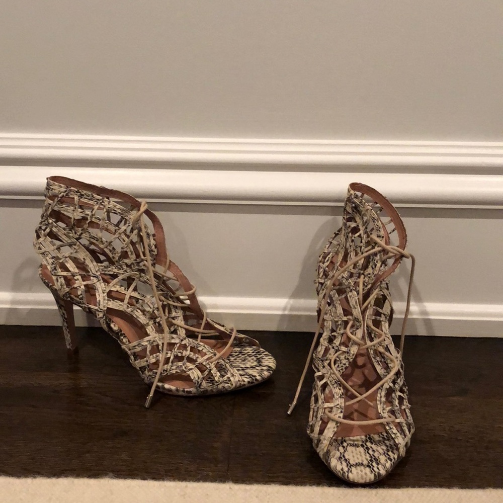 Cage snake print heeled sandals